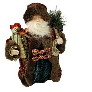 Santas Workbench Burgundy Santa Claus Tree Topper Cone Indoor Décor 16" New